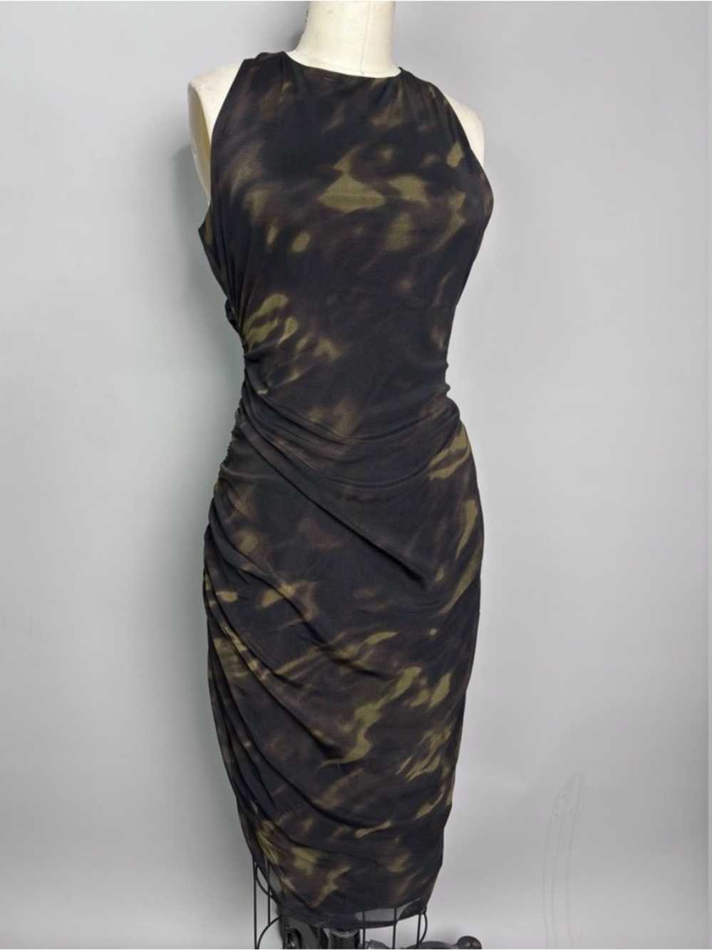 Kenneth Cole Mesh Black Ruched 90s Midi Dress NWT women’s size Small